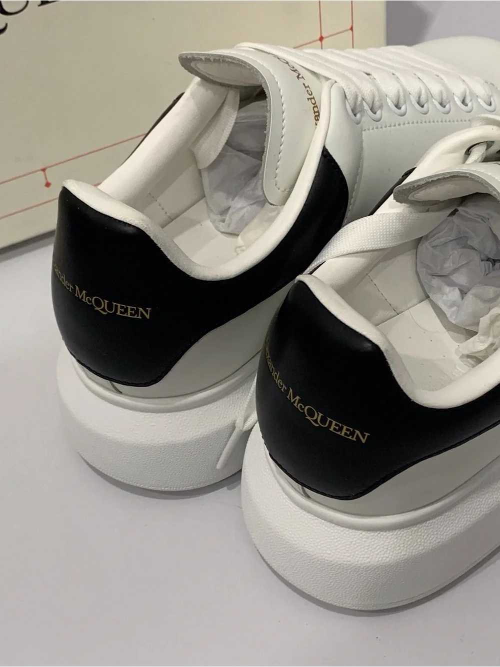 Alexander McQueen White Leather Sneakers with Black Heel Tab